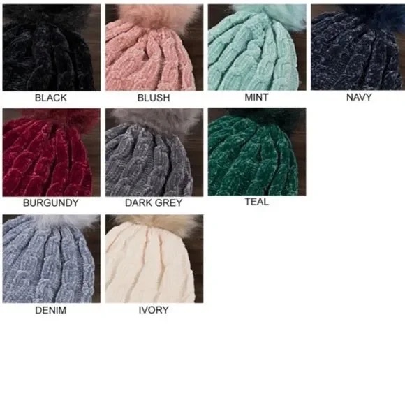 Chenille Soft Knit Whiter Hat with Pom Pom - Picture 3 of 8